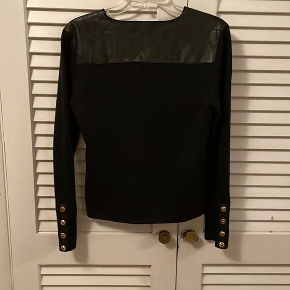 Dana Buchman Black Wool Top with Quilted Leather Accents - Picture 6 of 7